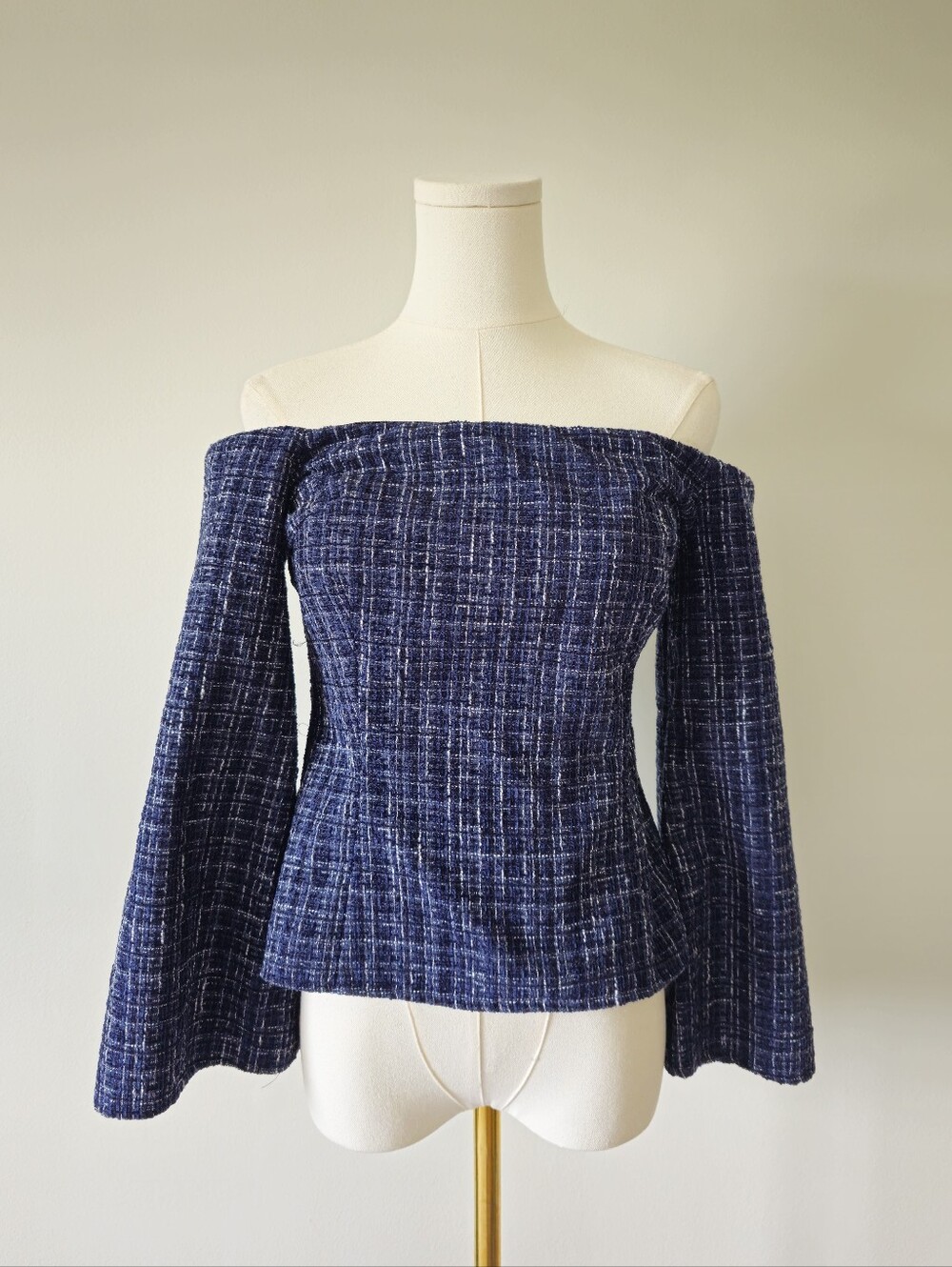 Zara M tweed off shoulder top flare long sleeve blogger's favourite